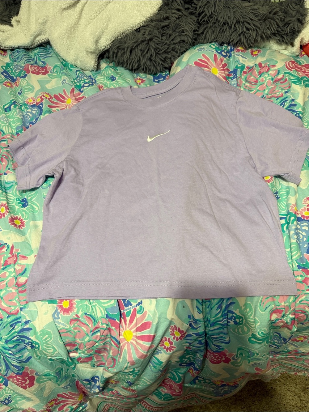 Girls Nike Light Purple Cropped Tee with White Swoosh